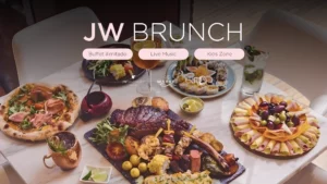 Mesa del JW Brunch con cortes de carne, mariscos y platos del buffet en The Market, JW Marriott Bogotá, Zona G