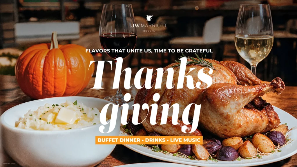 Roast turkey, mashed potatoes and wine at the Thanksgiving buffet dinner at The Market, JW Marriott Bogotá, Zona G